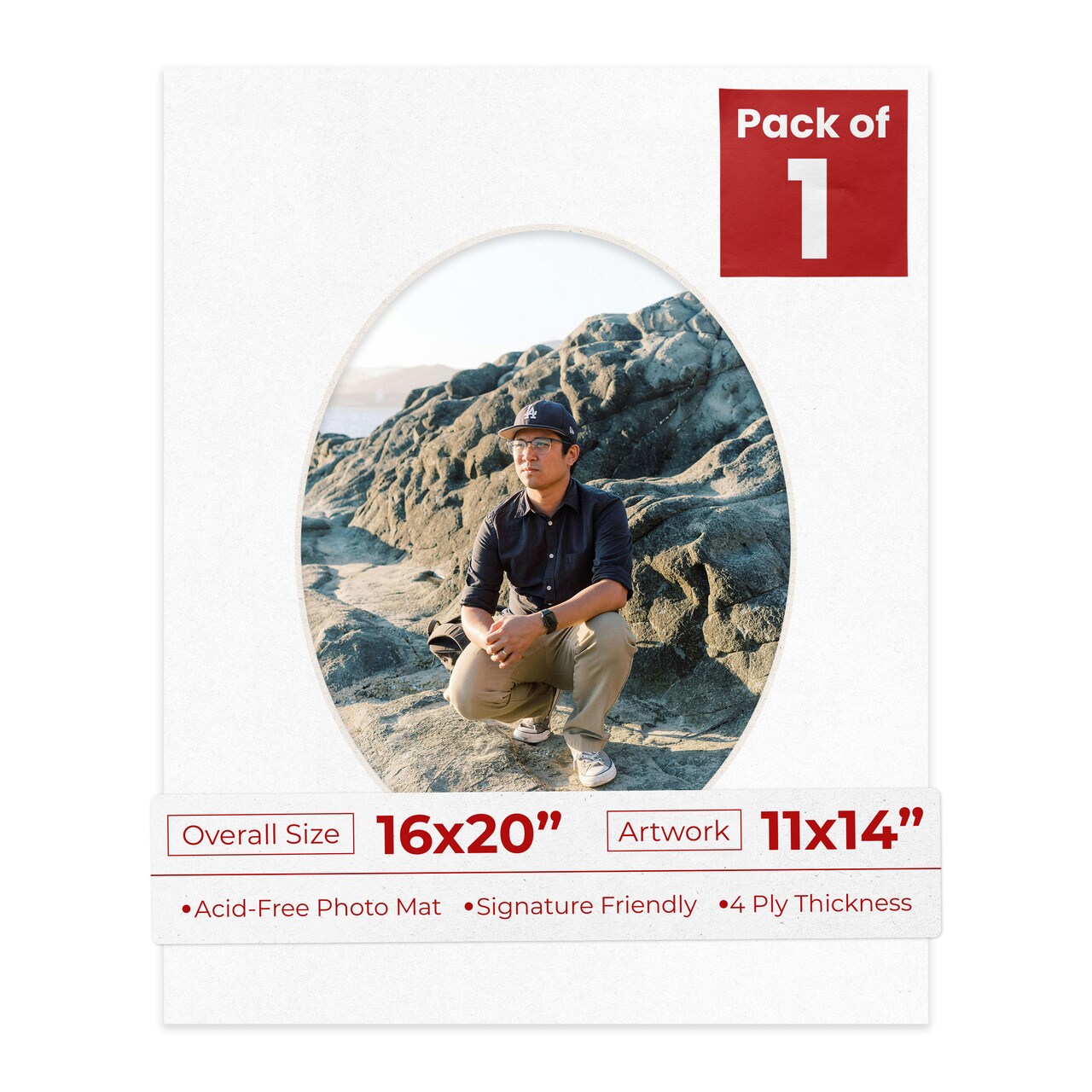 White with Black Core Mat Board for 16x20 Frames - Oval Opening for 11x14 Photos